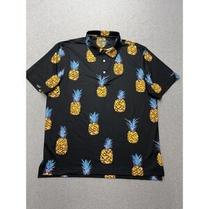 Chubbies Polo Shirt Mens‎ Medium Black Pineapple Print Bamboo Charcoal Stretch